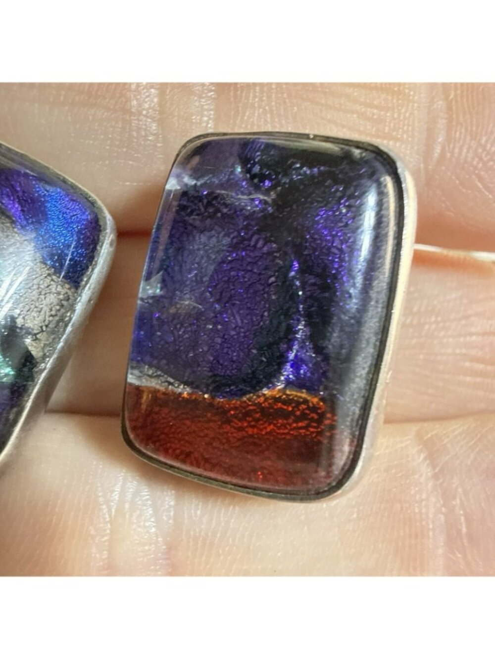 Charles Albert Earrings Dichroic Art Glass Sterling Silver Clip On 18g Colorful - Picture 13 of 13